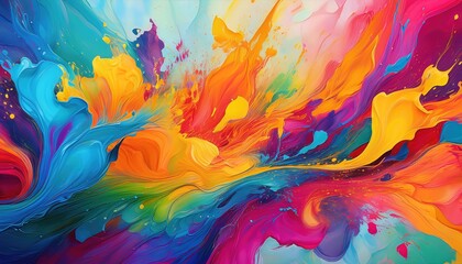 Vibrant Multicolored Splashes Canvas A Joyful, Creative Abstract Artwork Radiating Energy and Inspiration