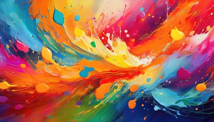 Vibrant Multicolor Splash Abstract Art Fun, Creative, and Inspirational Backdrop with a Pop of Colorful Textures for Design Enthusiasts