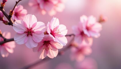 Obraz premium Delicate pink cherry blossoms, full bloom, soft petals , photo, beauty