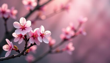 Obraz premium Delicate pink sakura blossoms, intricate branch pattern , springtime, floral pattern, flower