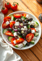 Fresh Greek Salad with Feta Cheese, Kalamata Olives, and Cherry Tomatoes