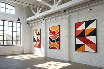 Abstract Geometric Wall Decor with Orange Black White and Red Shapes