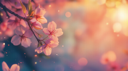 Obraz premium Soft pink cherry blossoms in bloom against a dreamy pastel background with bokeh