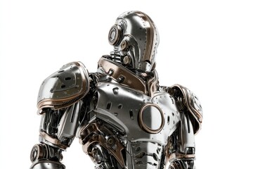 Fototapeta premium Steampunk Robot: Chrome and Copper Armor Detail