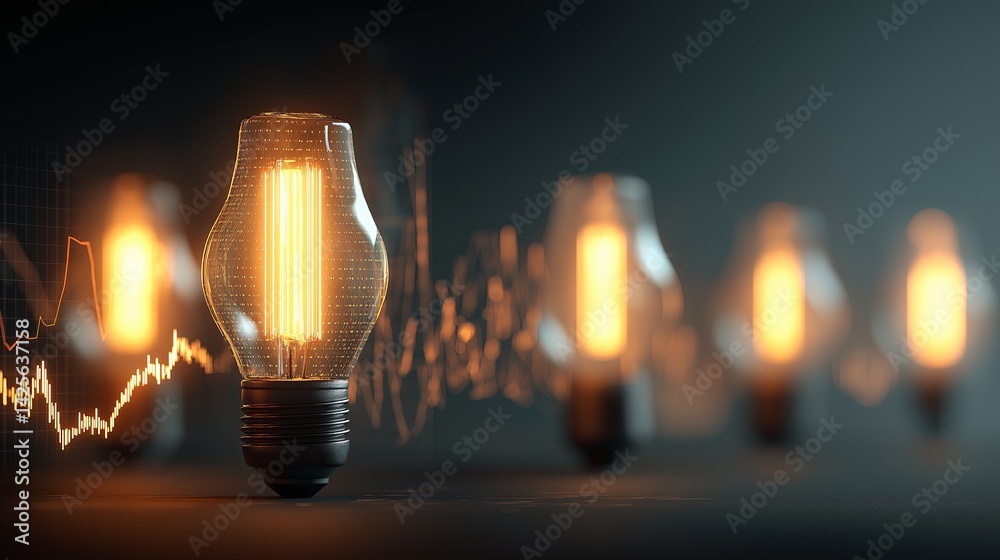 Poster Abstract concept of innovation using glowing lightbulbs and digital graphs