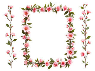 Pink flower frame, real flowers, beautiful and bright in pink tones, cutout, transparent png