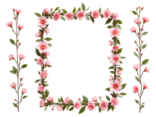 Pink flower frame, real flowers, beautiful and bright in pink tones, cutout, transparent png