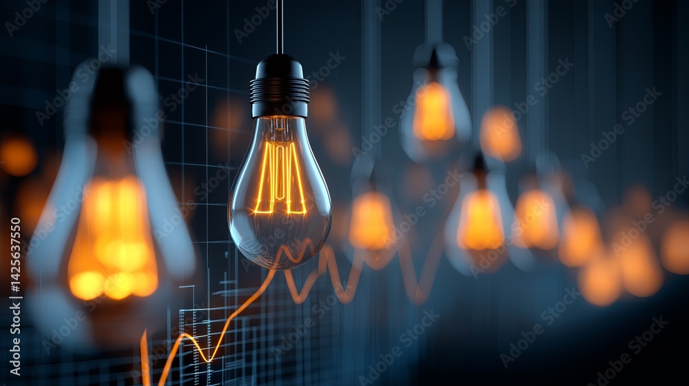 Aufkleber Abstract concept of innovation using glowing lightbulbs and digital graphs