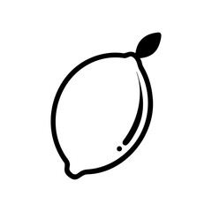 Silhouette icon of a whole lemon with leaf and stem vector illustration