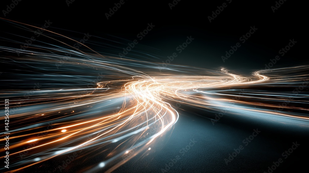 Poster abstract concept of leadership using light trails and path visuals