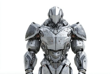 Powerful Armored Robot:  Futuristic Metal Design,  Grey Hues,  Sci-Fi Aesthetic