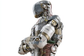 Contemplative Robot:  Detailed Metallic Figure in a Steampunk Style