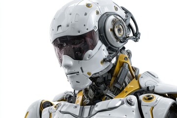 Robotic Head: Futuristic White and Gold Mechanical Design