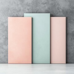 Modern pastel color scheme with sleek mint, soft peach, and light gray