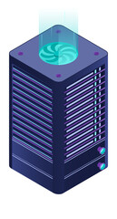Isometric futuristic server. Isometric database or data center. Abstract blockchain. Computer storage. Cloud storage. Isometric technology