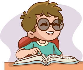 Visually impaired child reading using Braille alphabet vector illustration