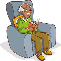 Vector Illustration of an Old Man Reading a Book in an Armchair