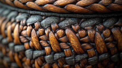 Intricate Woven Texture: A Close-Up of a Two-Toned Basket with B