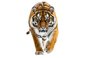 Majestic adult tiger walking with strength and grace isolated on bright white background for visual impact © Pavel