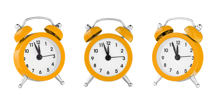 classic watch, pointer clock, Orange color alarm watch on isolated white background close up