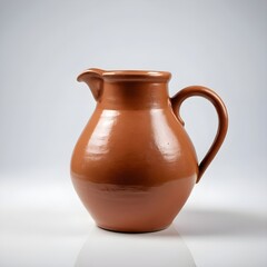 Clay brown jug isolated on a clear background.