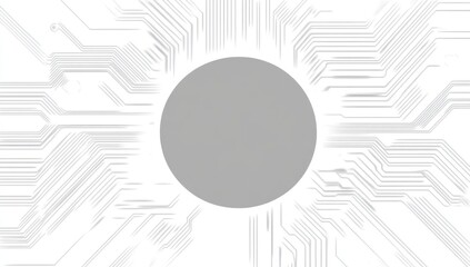 Obraz premium A gray circle is centered on a white background with circuit board patterns.