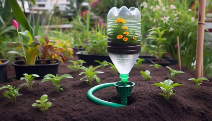 Simple drip irrigation system using plastic bottles in greenhouse
