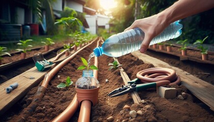 Simple drip irrigation system using plastic bottles in greenhouse