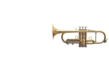 Obraz premium Shiny golden trumpet with detailed valves and tubing beautifully isolated on a clean white background surface