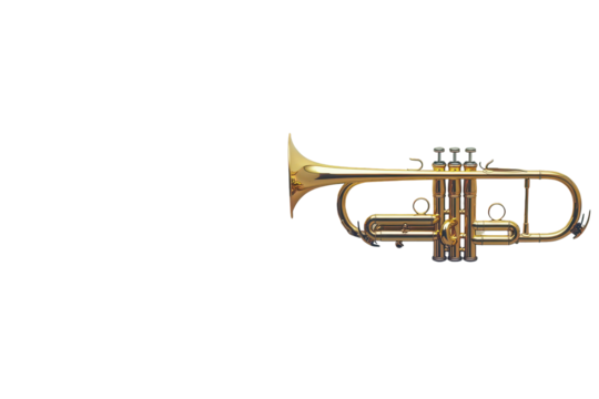 Shiny golden trumpet with detailed valves and tubing beautifully isolated on a clean white background surface
