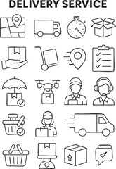 Delivery Service Icon Set &ndash; 20 Flat Vector Line Icons