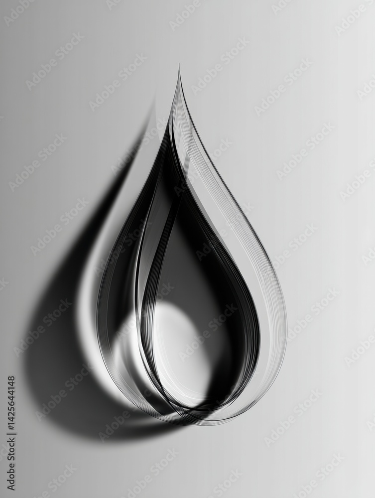 Poster iconic oil droplet shape featuring intricate textures and layered shadows reflecting artistic design