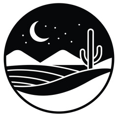 Desert Landscape with Cacti and Sand Dunes Icon