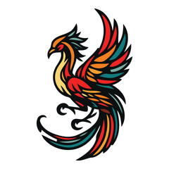 Stylized Colorful Phoenix Bird Design Illustration