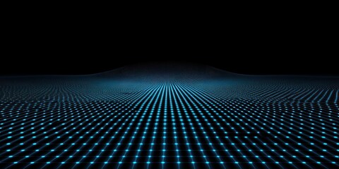 Abstract blue light grid pattern on a dark background creates a futuristic feel.