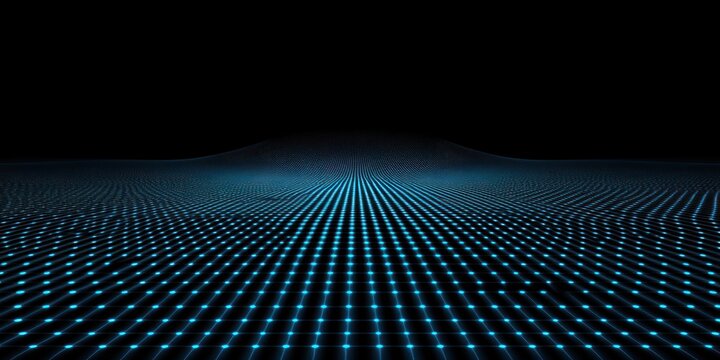 Abstract blue light grid pattern on a dark background creates a futuristic feel.