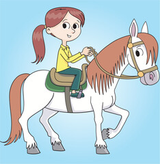 girl with a tail in her hair is riding a pony horse2.eps
