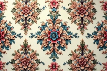 Intricate floral damask pattern in muted tones , illustration, classic