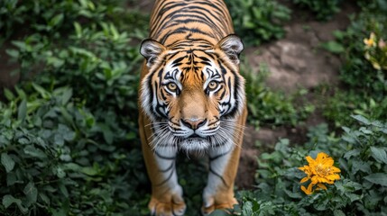 Naklejka premium Majestic Tiger with Bright Orange Fur in Nature