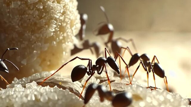 Ants Carrying Food in Desert