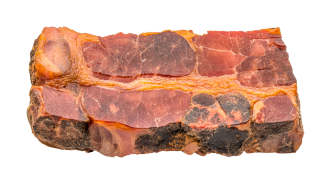 Polished jasper stone with distinctive red patterns, cut out - stock png.