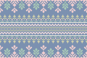 Ikat embroidery Ethnic oriental Pixel colorful background. Traditional ethnic motifs ikat geometric fabric pattern cross stitch.Abstract,vector,illustration. Texture,scarf,decoration,wallpaper.