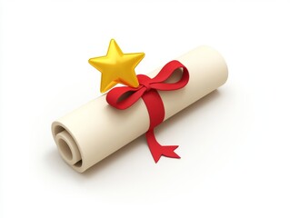 Rolled diploma with gold star and red ribbon on white background (1)