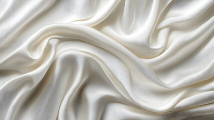 Obraz premium Elegant white silk fabric textiles close-up horizontal pure white background soft texture and flow