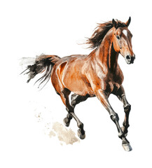 Obraz premium Majestic brown horse galloping elegantly with flowing mane and tail in motion, cut out - stock png.