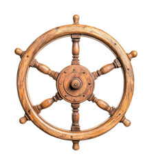 Obraz premium Rustic wooden ship wheel with classic nautical design, cut out - stock png.