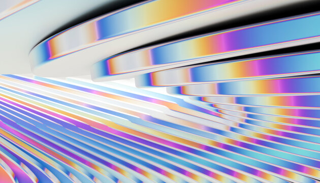 Abstract 3D render of colorful geometrical shapes with a rainbow gradient