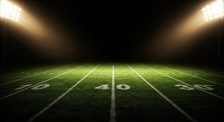 Empty Field at Night Under Stadium Lights