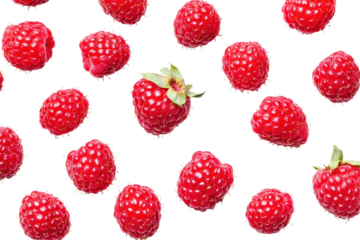 Flat lay raspberry pattern isolated on white background perfect for summer prints and fruity themes