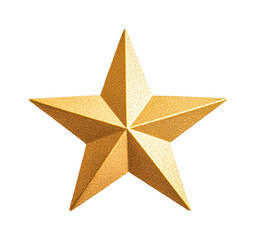 Golden metallic star with five-point design on white background, cut out - stock png.